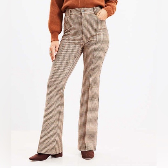 Loft Five Pocket Flare Pants in Plaid Bi-Stretch Size 6 NWT - Picture 1 of 12